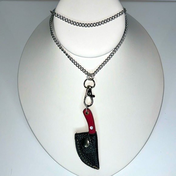 Handmade Unisex Stainless Steel Damascus Pattern Mini Pocket Knife Necklace Boho - Picture 1 of 9